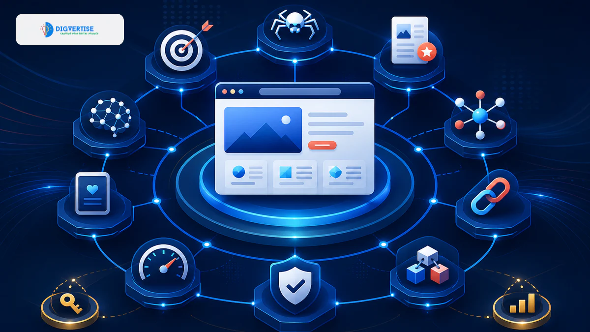 A modern website supported by technical, content, entity, trust and measurement layers