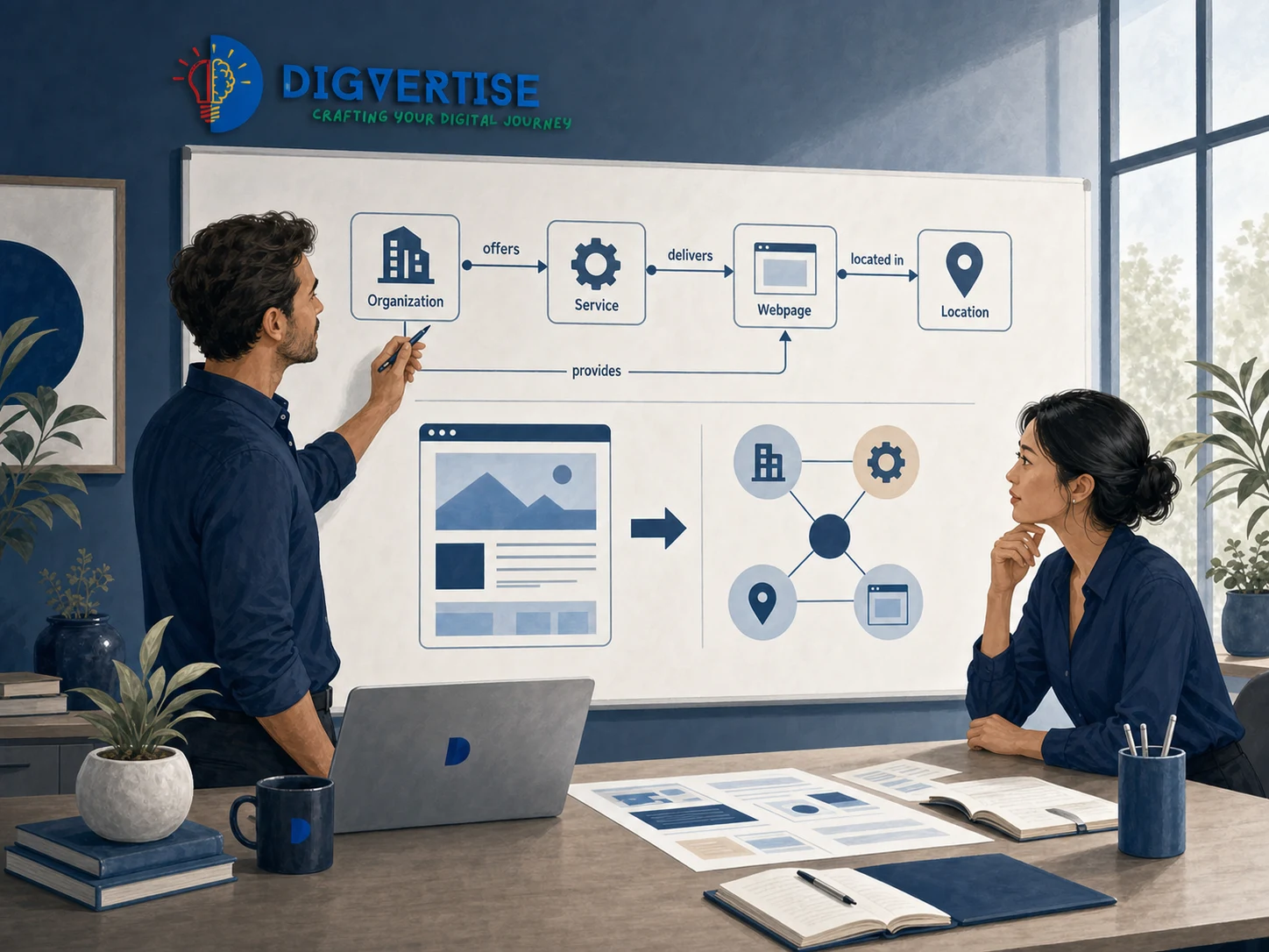 Business entities, structured data and expert answers connected for AI search understanding