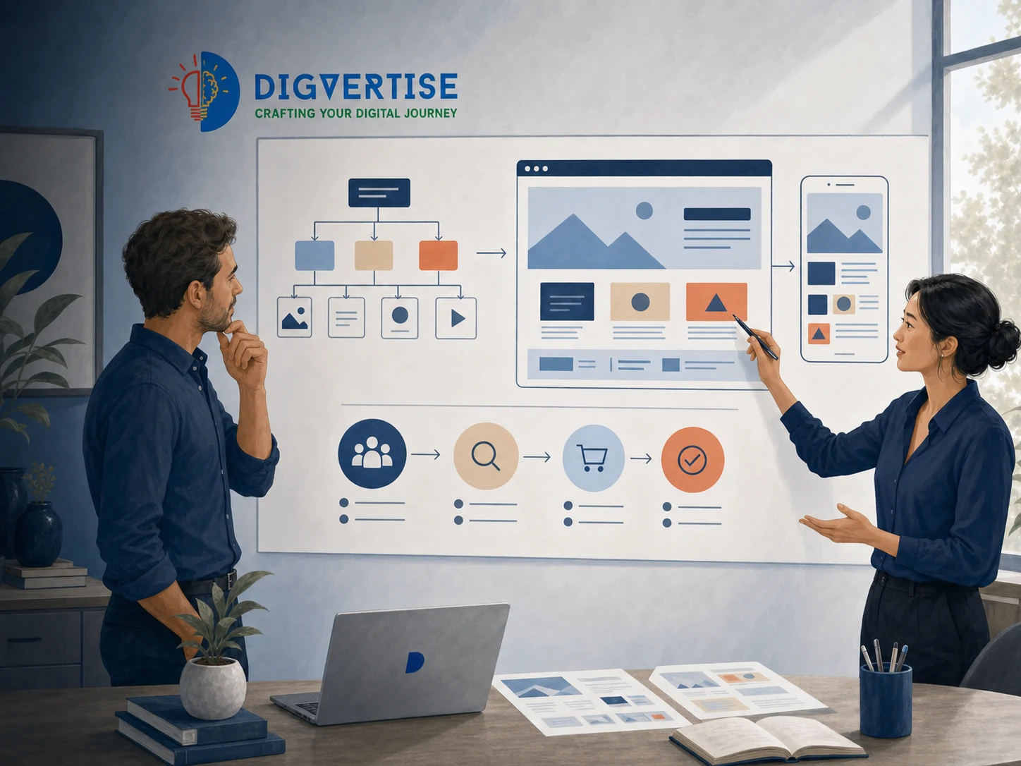 Website layouts and customer journey planning for a responsive business website