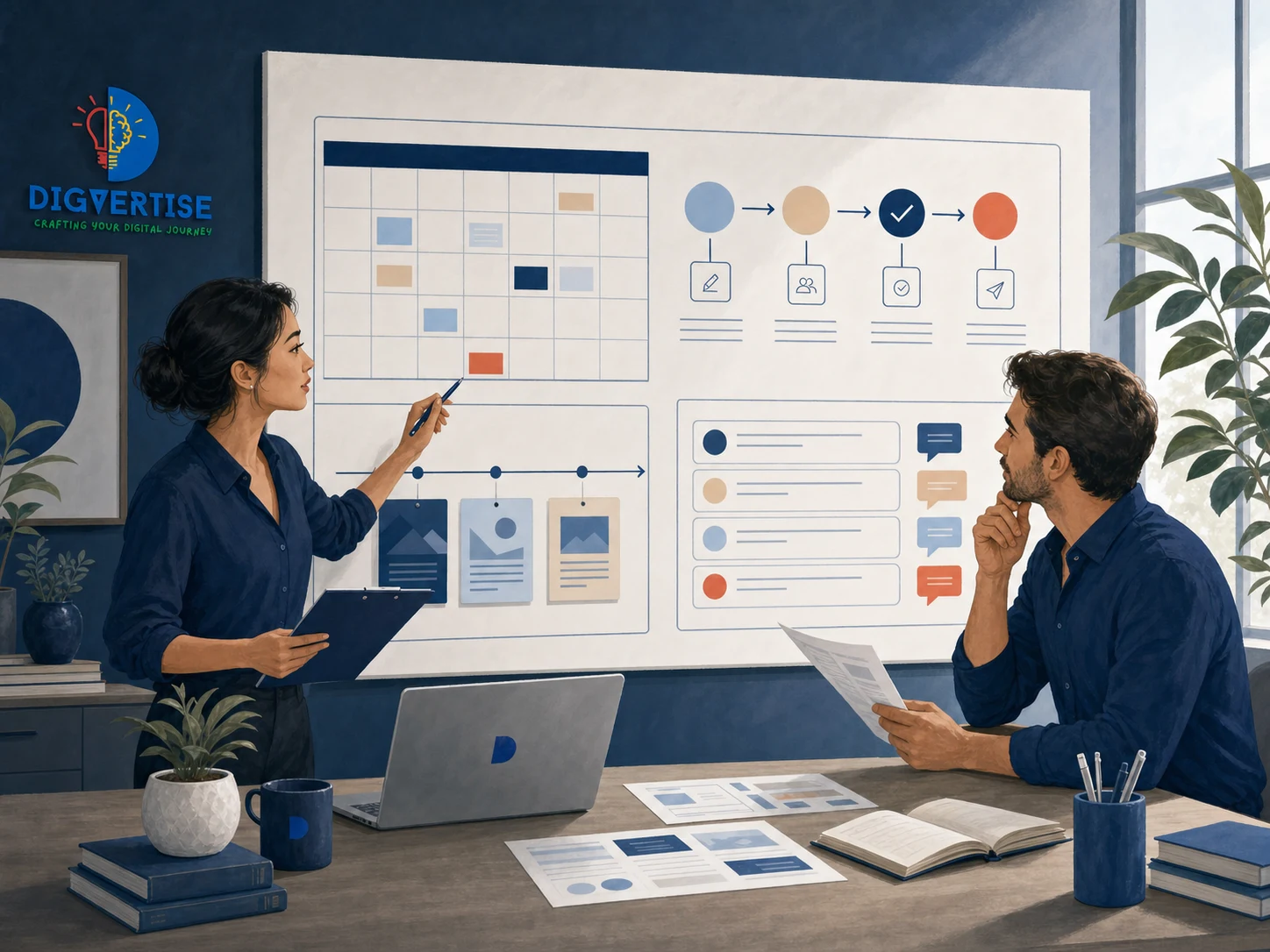 Social media content planning organized around audience, message and business purpose